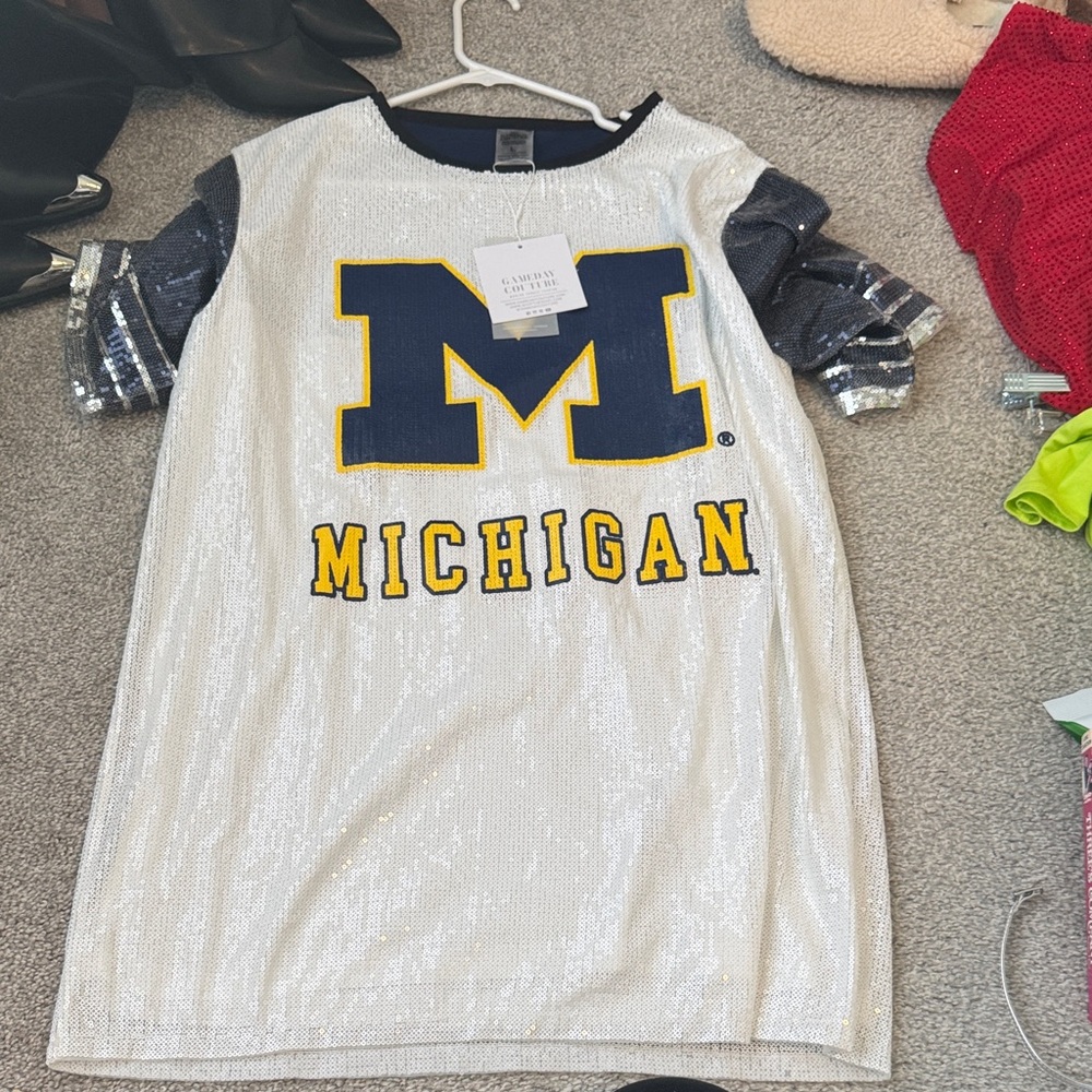 Michigan Sequin Shirt - White and Blue